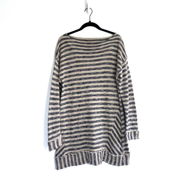 Soft Surroundings Marina Sweater Sz Large Navy Khaki Stripe Pullover Top Flowy - Picture 2 of 14